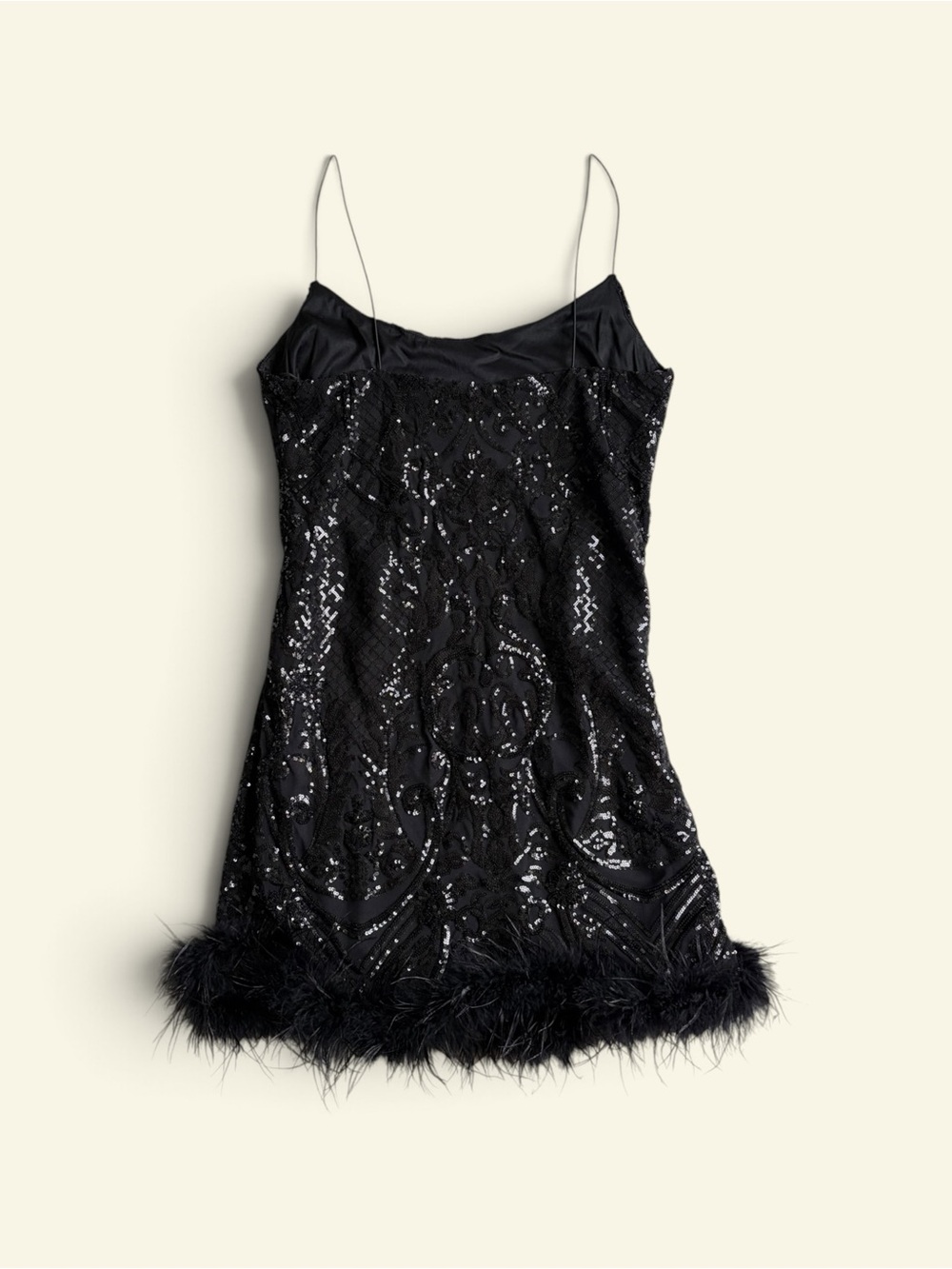 NWT B Smart Black Sequin Mini Dress Feather Trim Cocktail Party Size XL 962Y962E - Picture 8 of 12